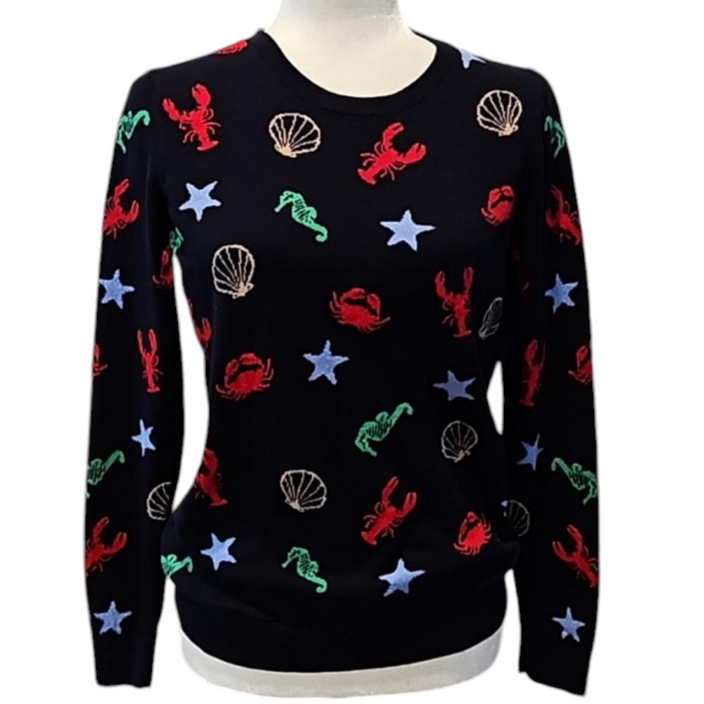 Talbots Down by the Sea Crew Neck Sweater, Size Small 🦞 🦀